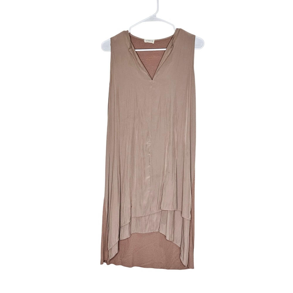 Sleeveless Midi‎ Boho Dress Asymmetrical Hem Taupe Size S Lagenlook Minimalist